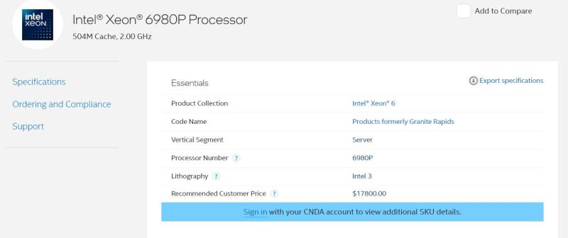 英特尔至强 6900P Granite Rapids 价格公布，6952P 起价为 11400 美元，6980P 起价为 17800 美元