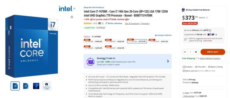 Intel第14代CPU遭遇Newegg“折扣炸弹”，大幅降价：14900KF 7、14700KF 7、14600KF 4