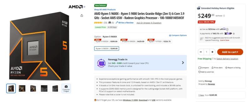 AMD Ryzen 9000 CPU大幅折扣：Ryzen 9 9900X仅售419美元，9950X降价50美元