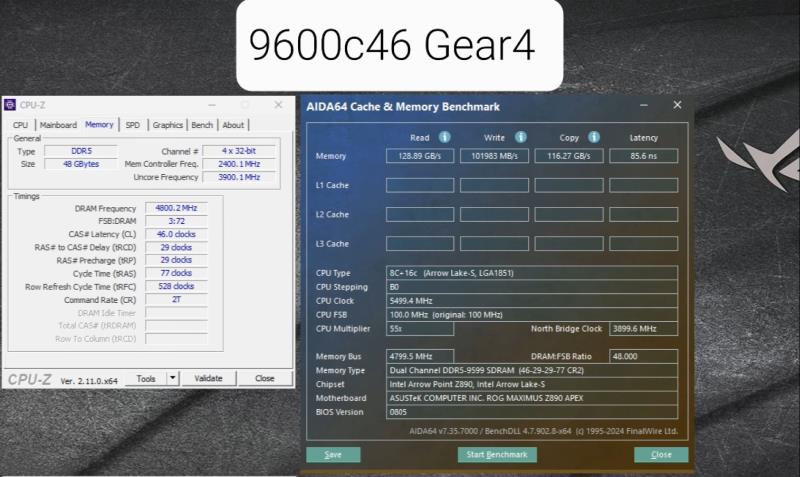 华硕 ROG 工程师展示 DDR5 8800 MT/s“Gear 2”UDIMM 比 9600 MT/s“Gear 4”CUDIMM 具有更好的性能和延迟