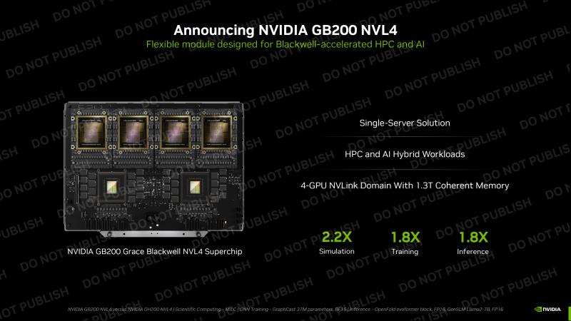 NVIDIA 宣布推出配备 Quad Blackwell GPU 和 Dual Grace CPU 的 GB200 NVL4，H200 NVL 现已全面上市