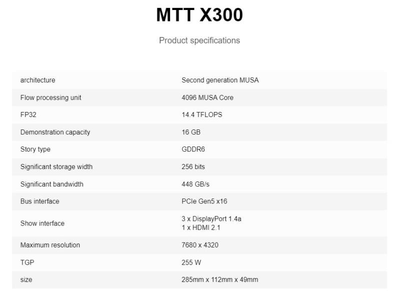 Moore Threads 开发采用第二代 MUSA 内核的 MTT X300 专业 GPU，瞄准专业工作负载